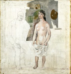 The Artist and his Modeloil & pencil on linen, 1914
