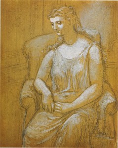 Woman Seated on an Armchair pencil & white oil on wood, 1923